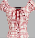 GY Garments & You Casual Gingham Bow Red Blouse